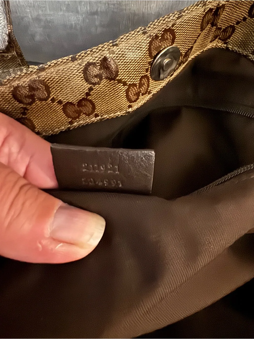Gucci Brown Monogram Duffel with Dark Brown and Gold Stripe